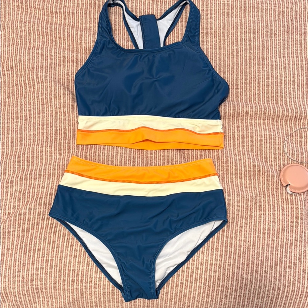 Stylish Blue and Orange Women's Swim Set